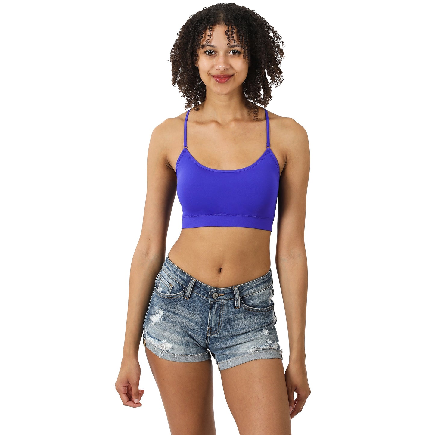Women Seamless Round Neck Daily Padded Sports Bra Top with Adjustable Cross Back Straps