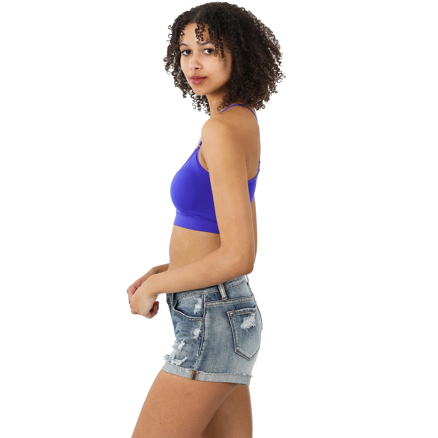Women Seamless Round Neck Daily Padded Sports Bra Top with Adjustable Cross Back Straps