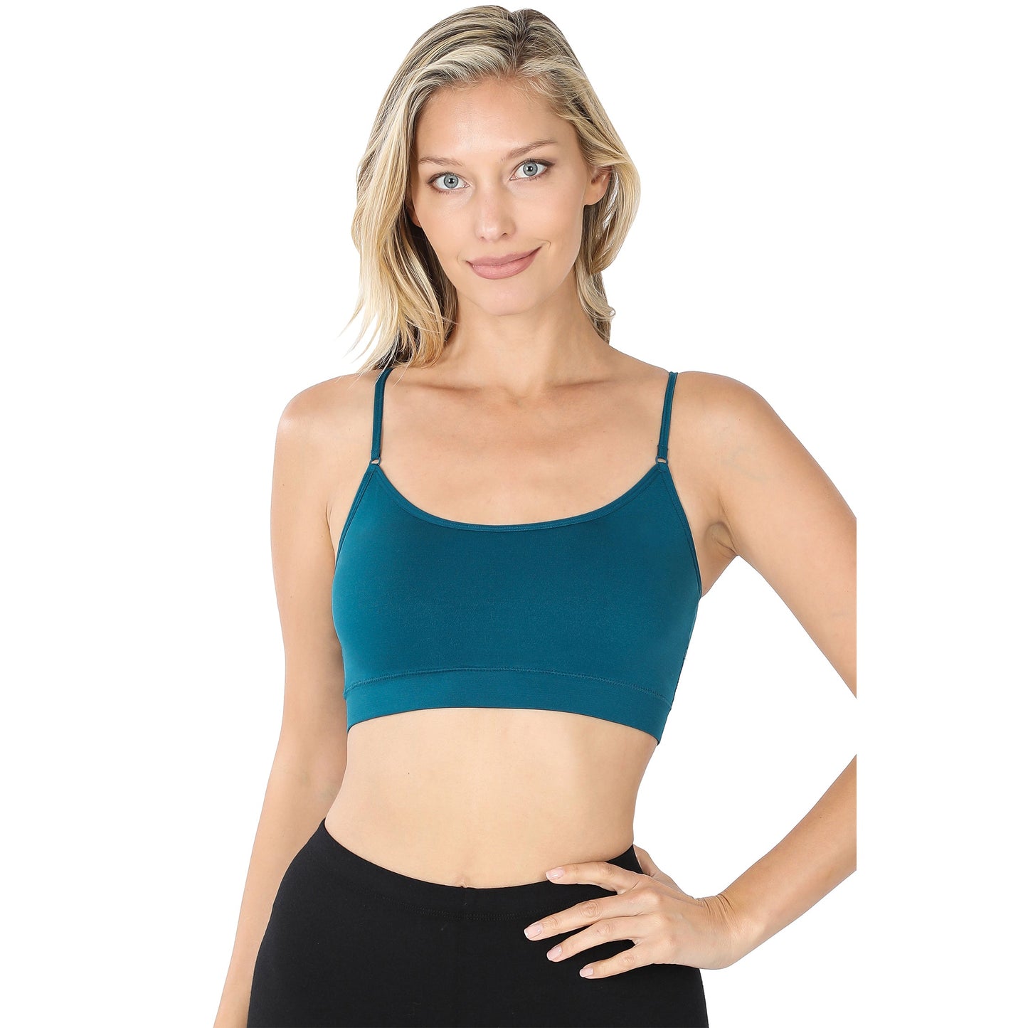 Women Seamless Round Neck Daily Padded Sports Bra Top with Adjustable Cross Back Straps