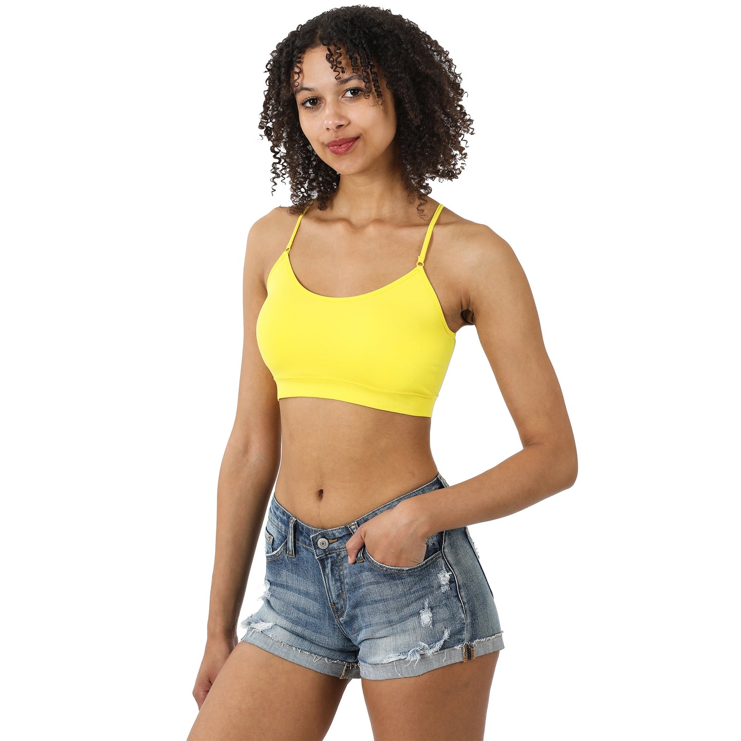 Women Seamless Round Neck Daily Padded Sports Bra Top with Adjustable Cross Back Straps