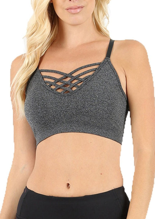 Sexy Cross Straps Seamless Crop Camisole Style Sports Bra with Removable Pads for Women … - Shop Lev