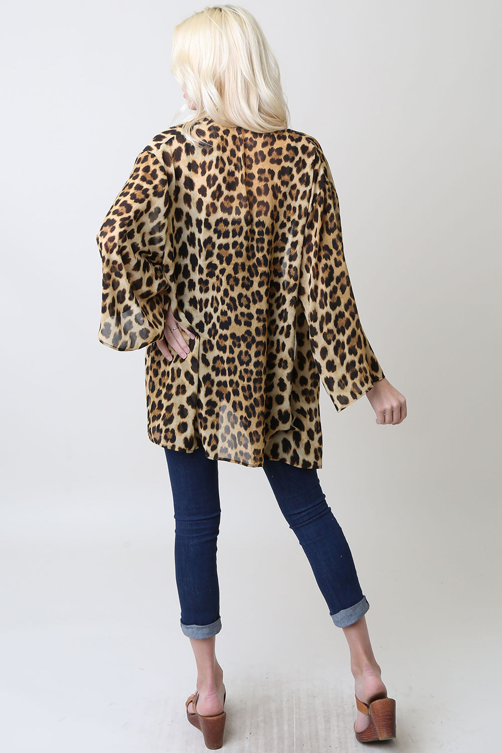 Loose Chiffon Leopard Cardigan Kimono Sleeves - Shop Lev