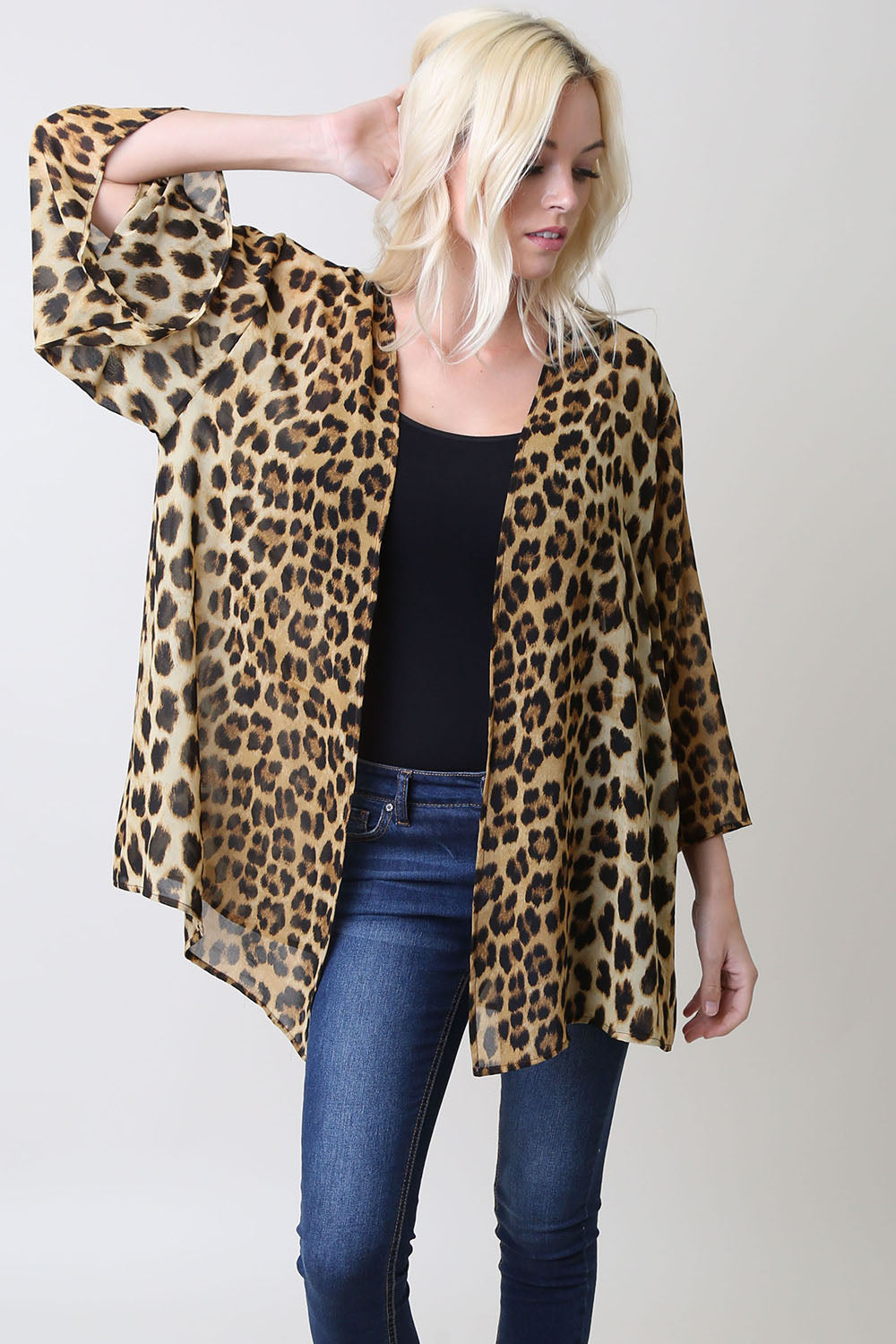 Loose Chiffon Leopard Cardigan Kimono Sleeves - Shop Lev