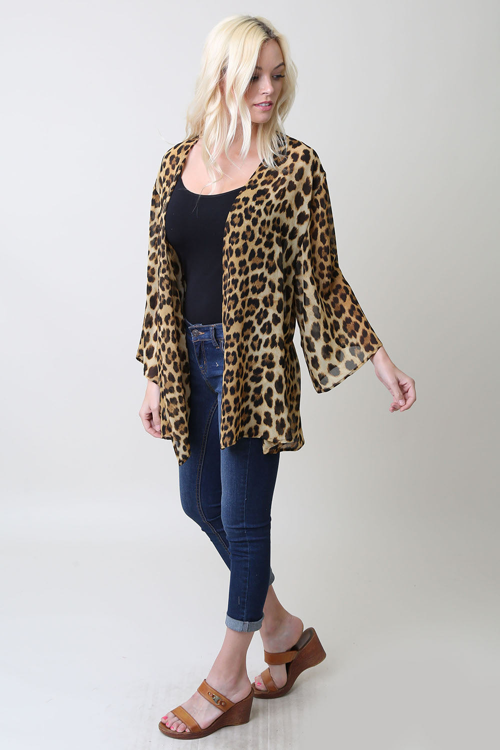 Loose Chiffon Leopard Cardigan Kimono Sleeves - Shop Lev