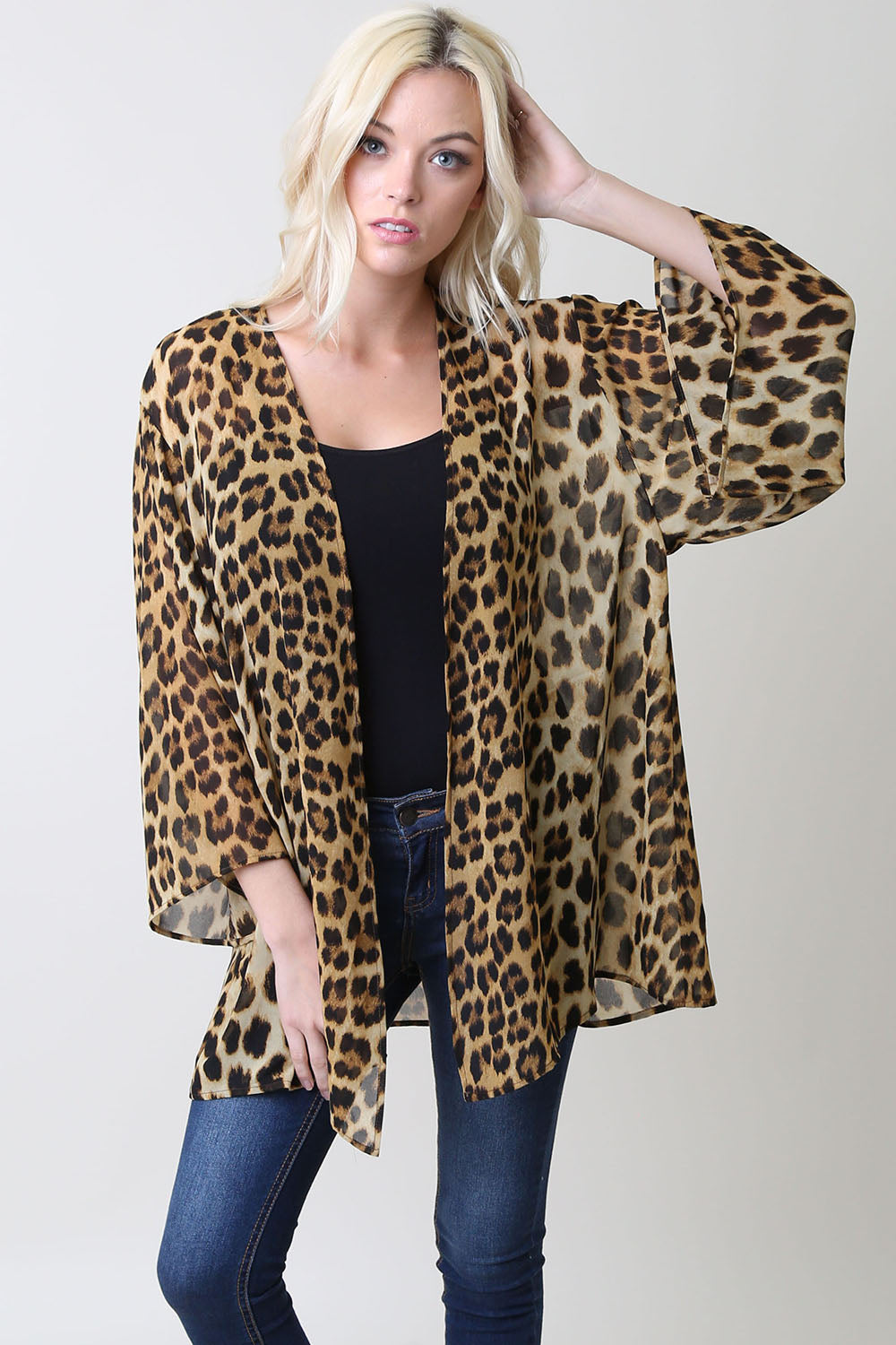 Loose Chiffon Leopard Cardigan Kimono Sleeves - Shop Lev