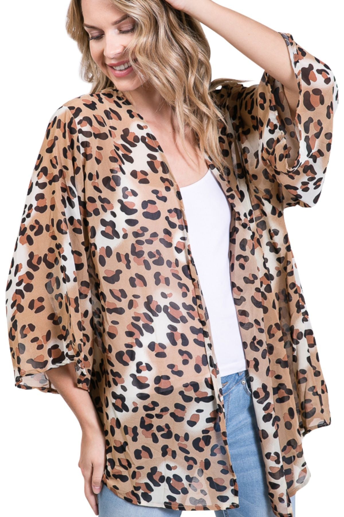 Loose Chiffon Leopard Cardigan Kimono Sleeves - Shop Lev