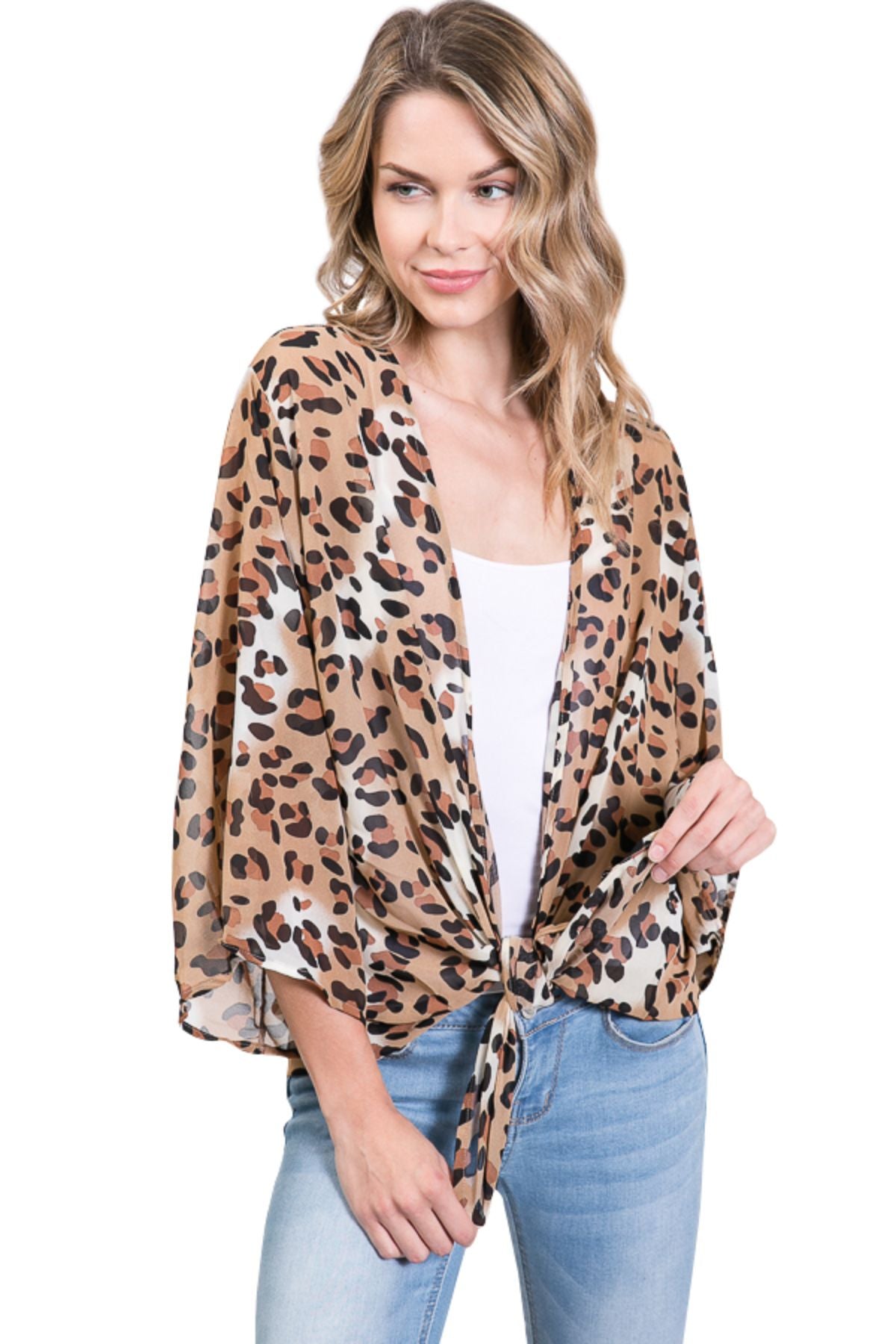 Loose Chiffon Leopard Cardigan Kimono Sleeves - Shop Lev