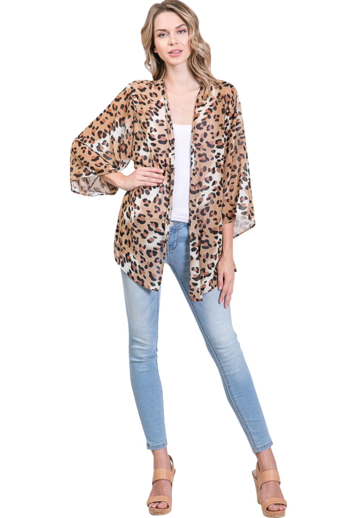 Loose Chiffon Leopard Cardigan Kimono Sleeves - Shop Lev