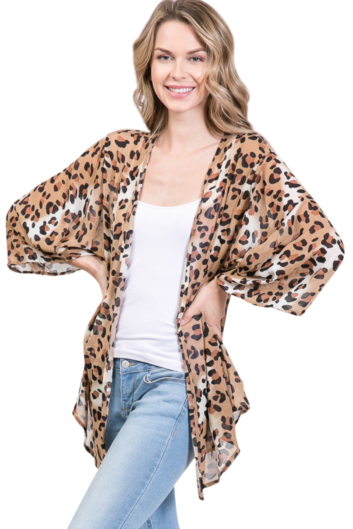 Loose Chiffon Leopard Cardigan Kimono Sleeves - Shop Lev