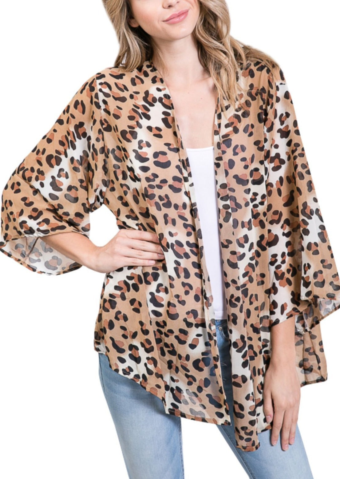 Loose Chiffon Leopard Cardigan Kimono Sleeves - Shop Lev