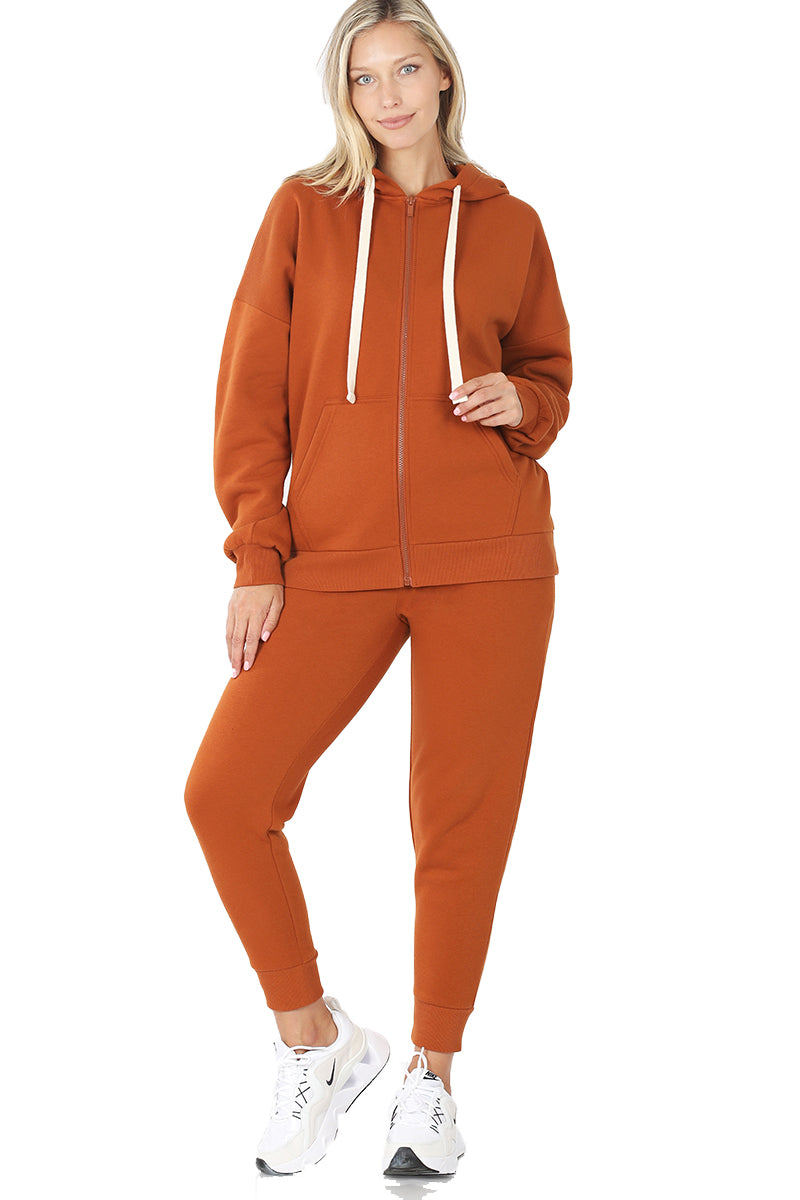 ZENANA Women 2 Piece Set Full-Zip Hoodie Jacket and Jogger Pants