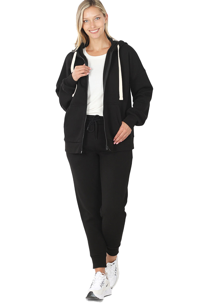ZENANA Women 2 Piece Set Full-Zip Hoodie Jacket and Jogger Pants