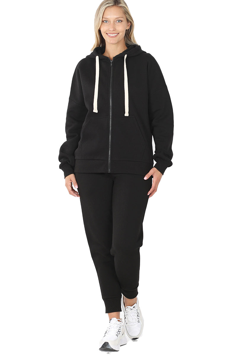 ZENANA Women 2 Piece Set Full-Zip Hoodie Jacket and Jogger Pants