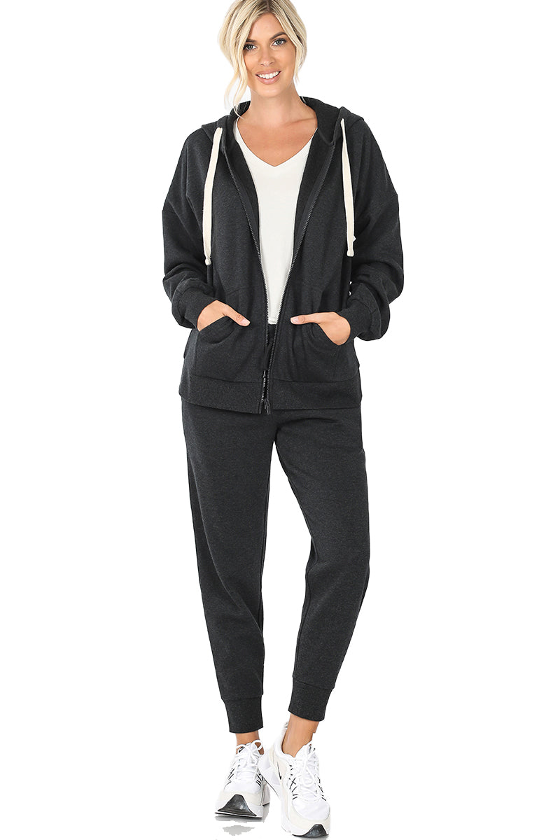 ZENANA Women 2 Piece Set Full-Zip Hoodie Jacket and Jogger Pants
