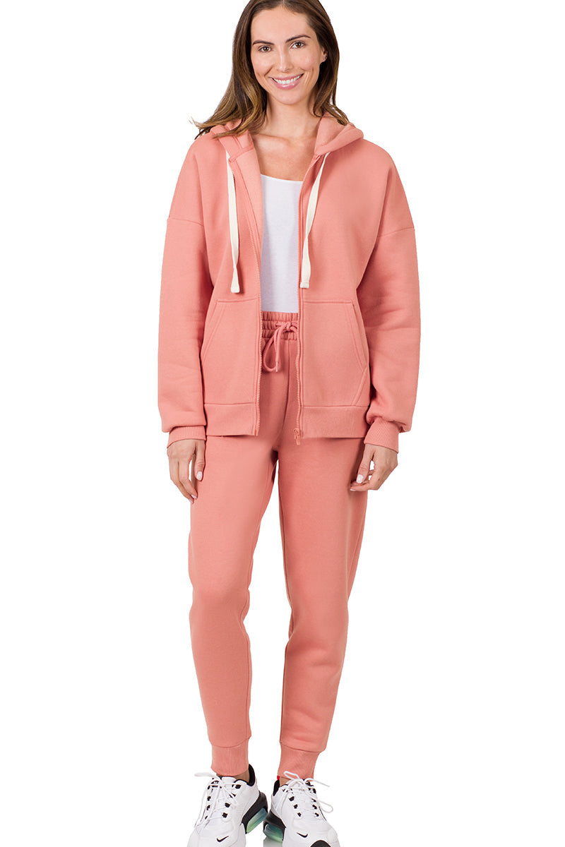 ZENANA Women 2 Piece Set Full-Zip Hoodie Jacket and Jogger Pants