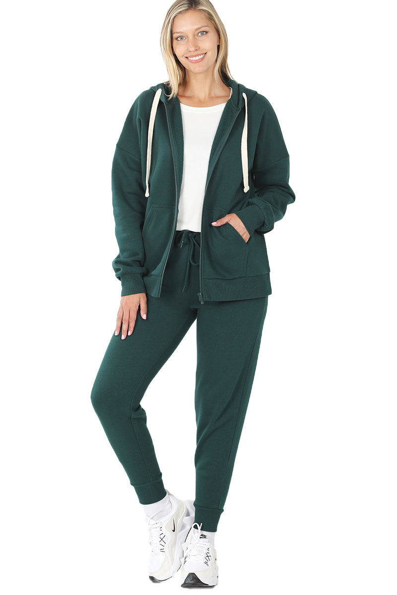 ZENANA Women 2 Piece Set Full-Zip Hoodie Jacket and Jogger Pants