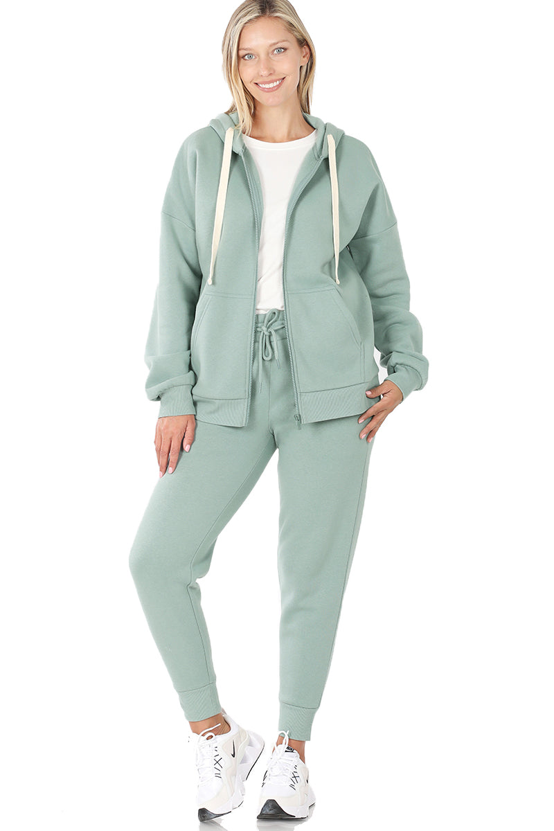 ZENANA Women 2 Piece Set Full-Zip Hoodie Jacket and Jogger Pants