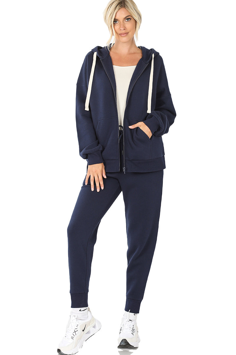 ZENANA Women 2 Piece Set Full-Zip Hoodie Jacket and Jogger Pants