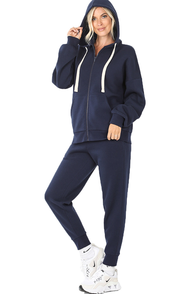 ZENANA Women 2 Piece Set Full-Zip Hoodie Jacket and Jogger Pants