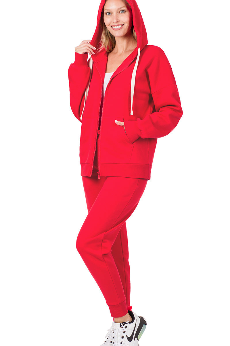 ZENANA Women 2 Piece Set Full-Zip Hoodie Jacket and Jogger Pants