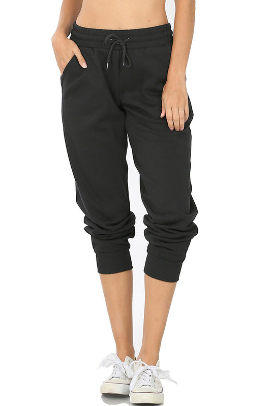 Women's Cotton Blend Relax Fit Cropped Jogger Lounge Sweatpants Running Pants