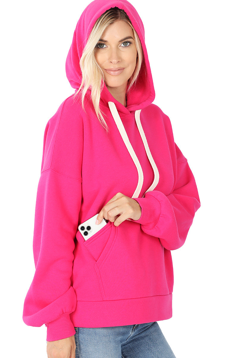 Women's Drop Shoulder Relaxed Fit Fleece Pullover Hooded Sweatshirts with Front Pocket