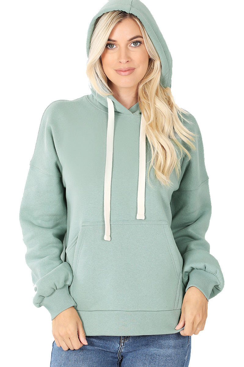 Women's Drop Shoulder Relaxed Fit Fleece Pullover Hooded Sweatshirts with Front Pocket