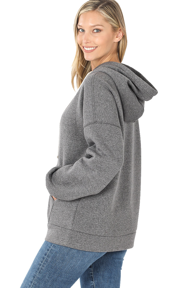 Women's Drop Shoulder Relaxed Fit Fleece Pullover Hooded Sweatshirts with Front Pocket