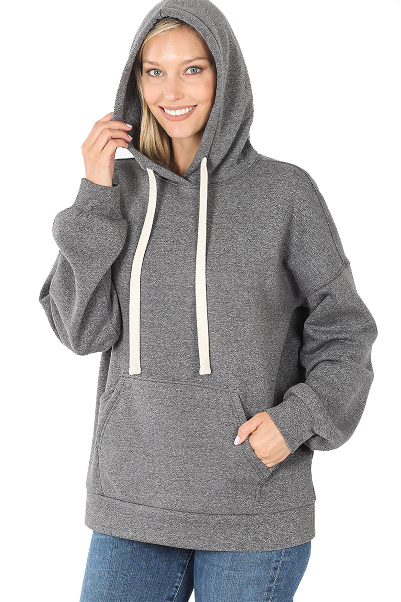 Women's Drop Shoulder Relaxed Fit Fleece Pullover Hooded Sweatshirts with Front Pocket