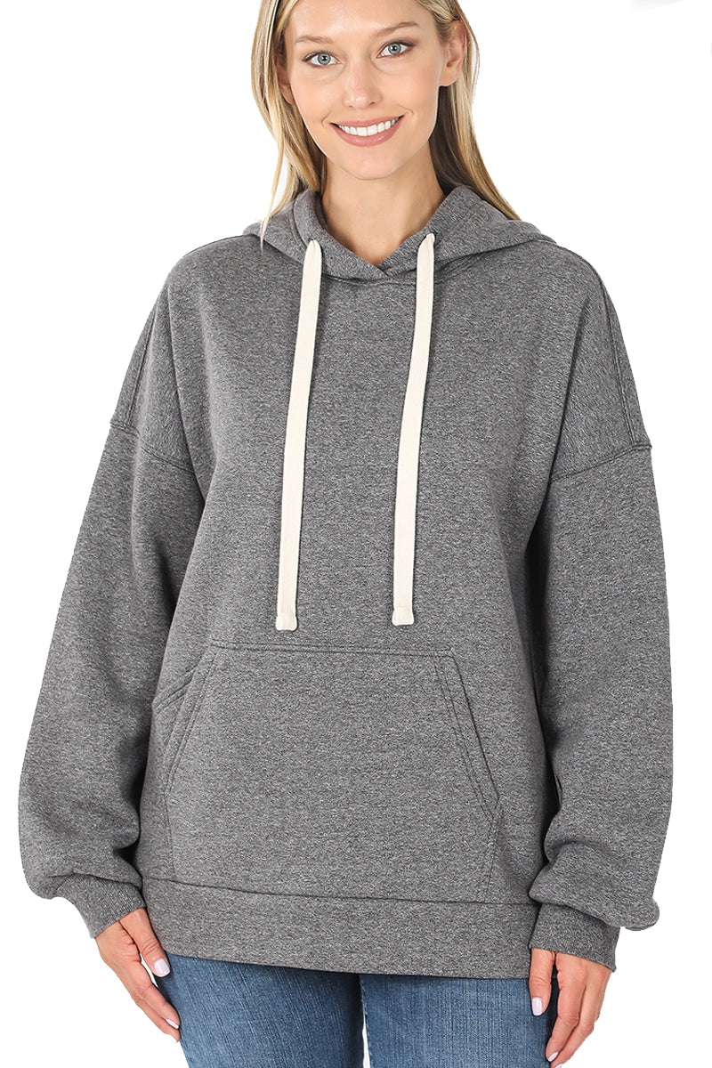 Women's Drop Shoulder Relaxed Fit Fleece Pullover Hooded Sweatshirts with Front Pocket