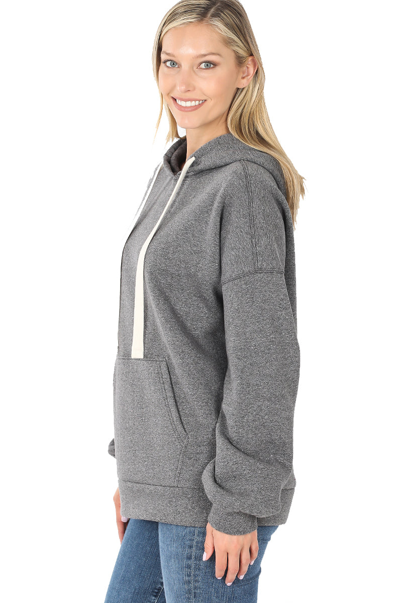 Women's Drop Shoulder Relaxed Fit Fleece Pullover Hooded Sweatshirts with Front Pocket