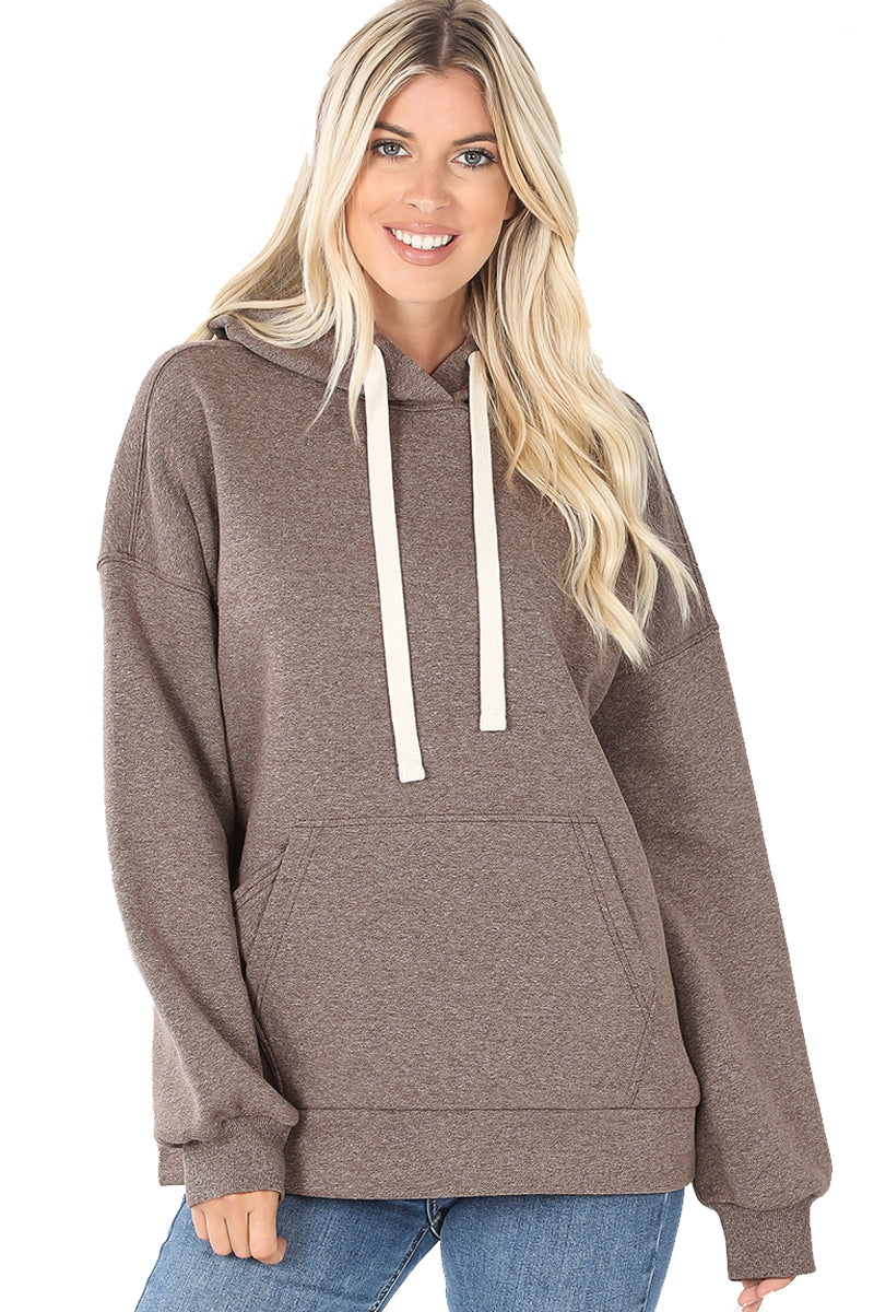 Women's Drop Shoulder Relaxed Fit Fleece Pullover Hooded Sweatshirts with Front Pocket