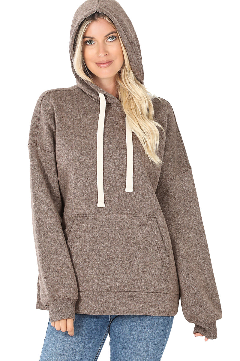 Women's Drop Shoulder Relaxed Fit Fleece Pullover Hooded Sweatshirts with Front Pocket