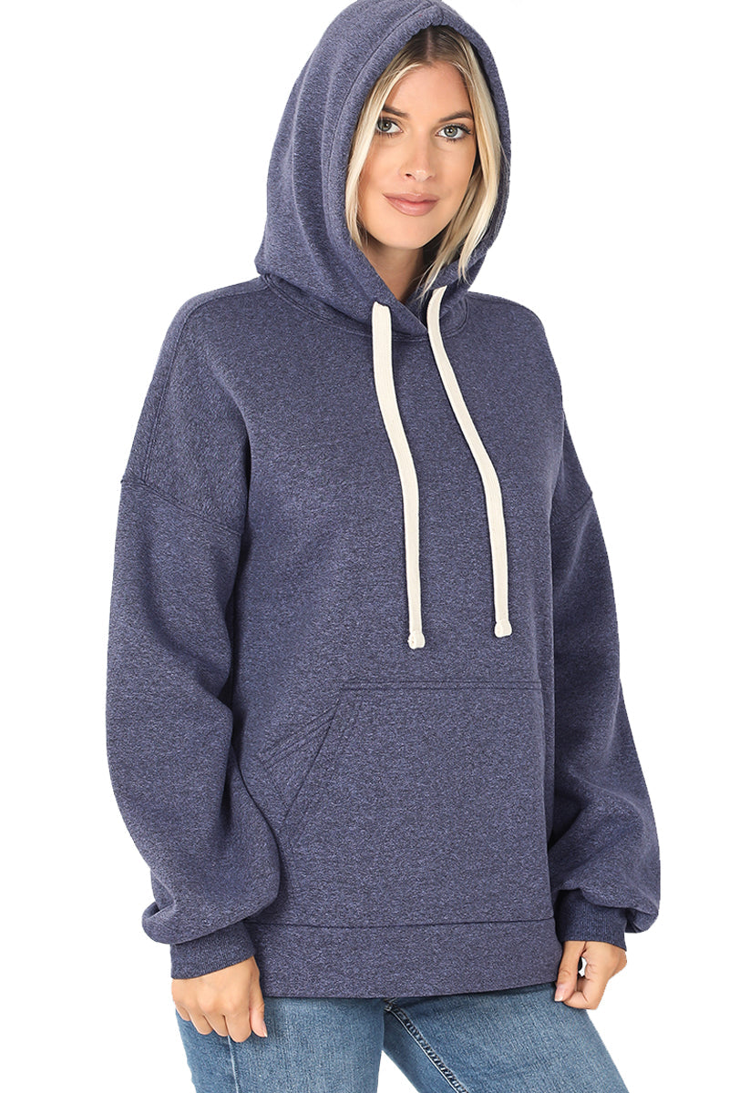 Women's Drop Shoulder Relaxed Fit Fleece Pullover Hooded Sweatshirts with Front Pocket