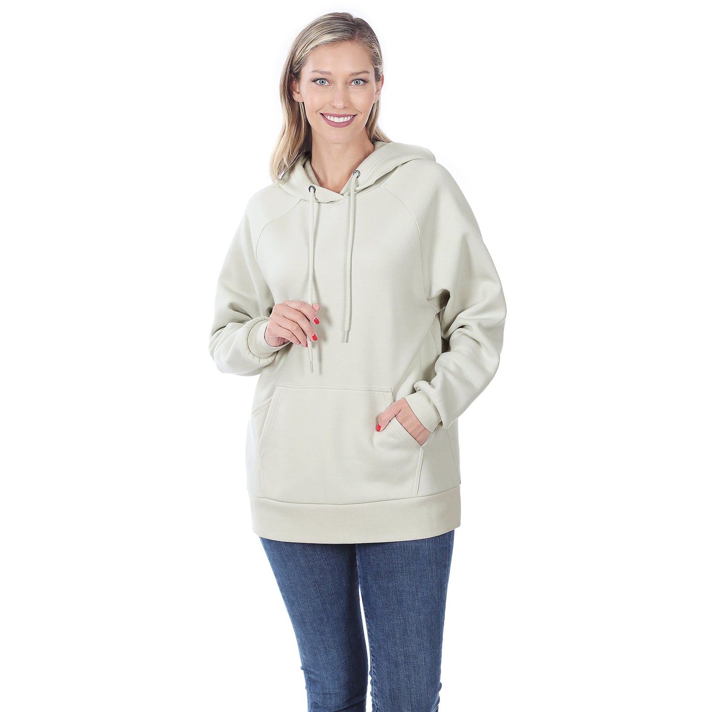 Women's Raglan Relaxed Fit Fleece Pullover Hooded Sweatshirts with Front Pocket
