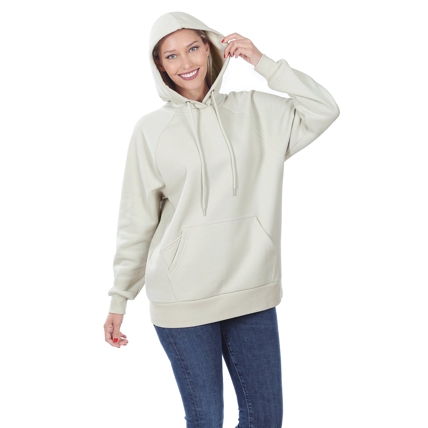 Women's Raglan Relaxed Fit Fleece Pullover Hooded Sweatshirts with Front Pocket
