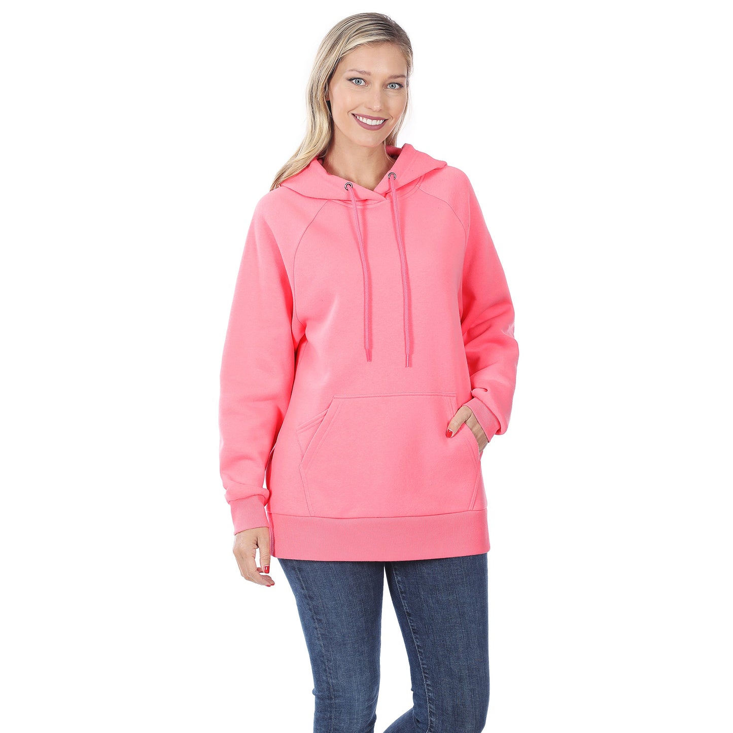 Women's Raglan Relaxed Fit Fleece Pullover Hooded Sweatshirts with Front Pocket