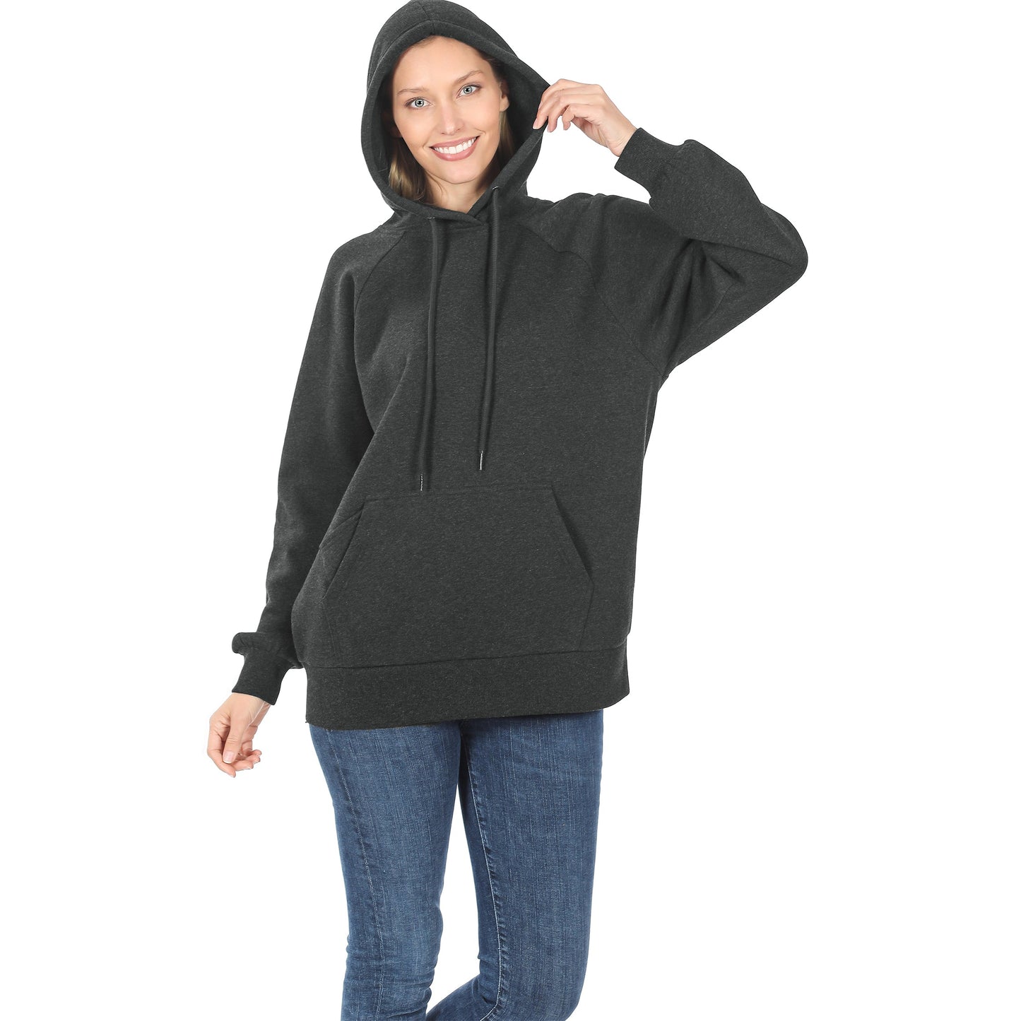 Women's Raglan Relaxed Fit Fleece Pullover Hooded Sweatshirts with Front Pocket