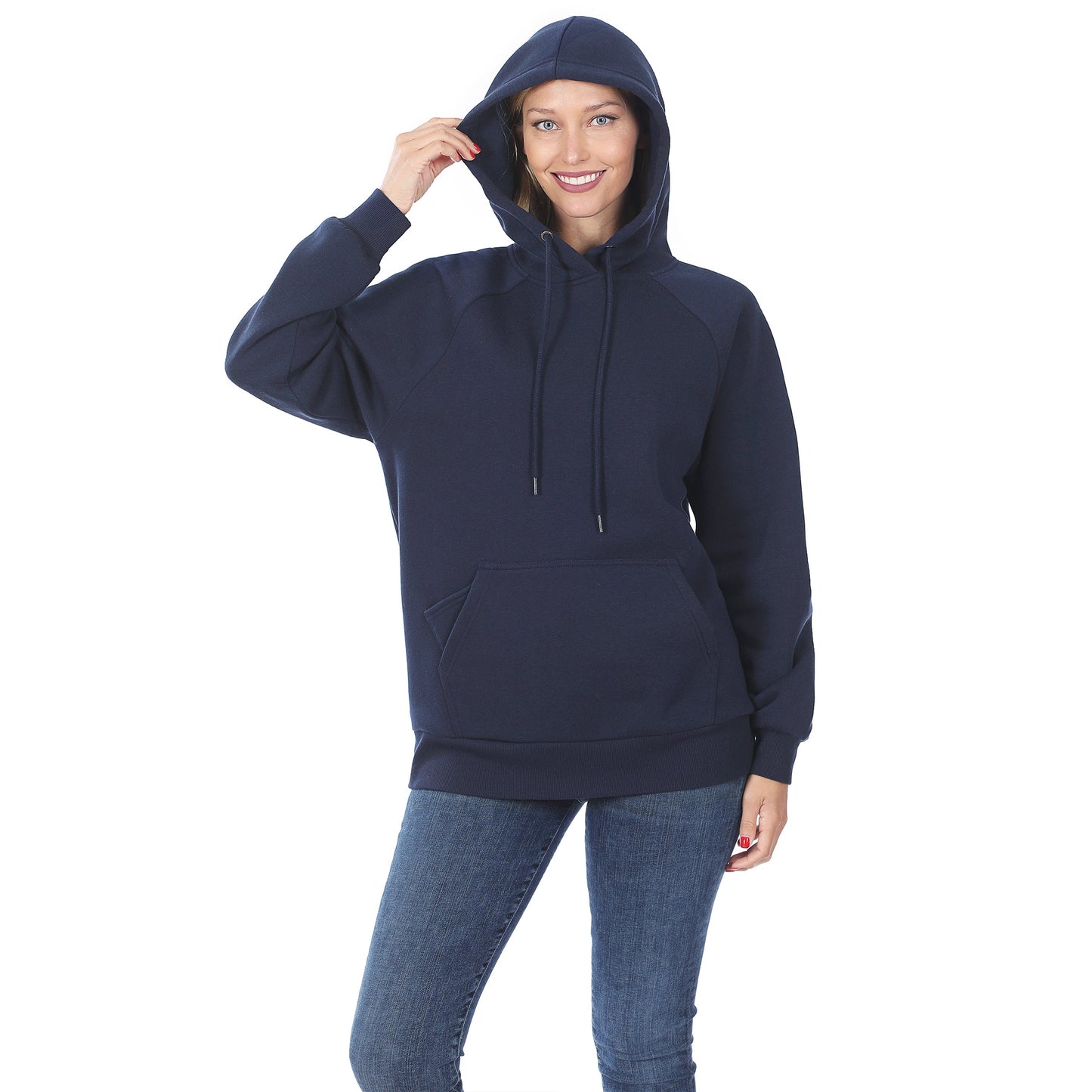 Women's Raglan Relaxed Fit Fleece Pullover Hooded Sweatshirts with Front Pocket