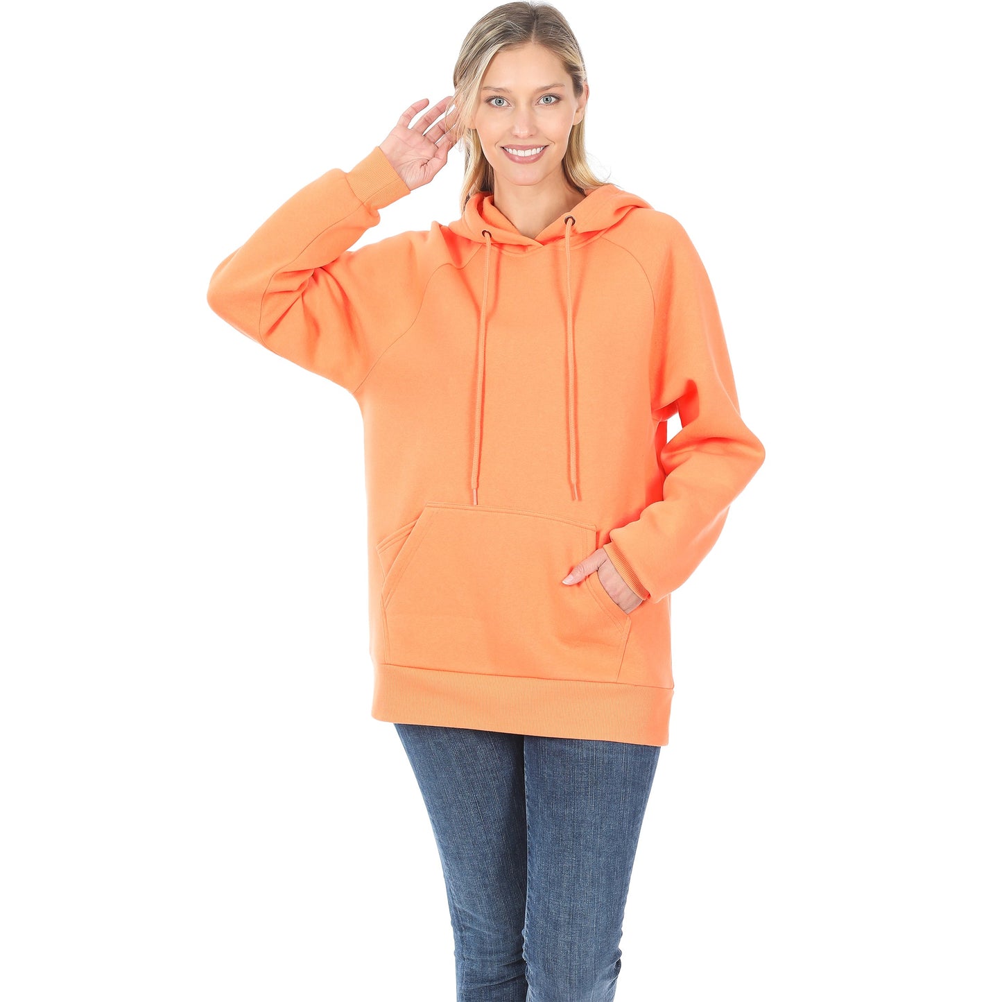 Women's Raglan Relaxed Fit Fleece Pullover Hooded Sweatshirts with Front Pocket