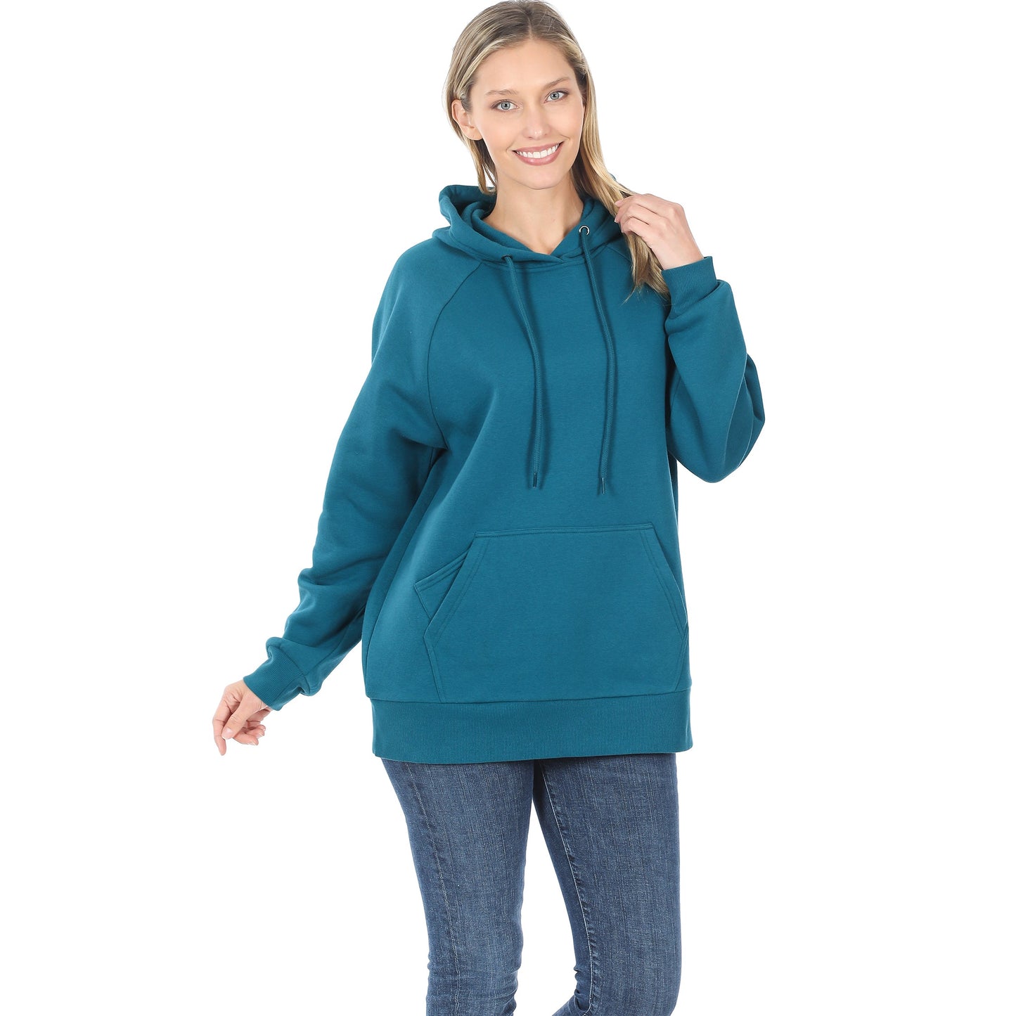 Women's Raglan Relaxed Fit Fleece Pullover Hooded Sweatshirts with Front Pocket