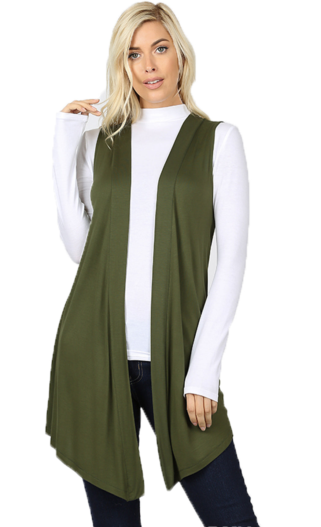 Women Draped Flowy Lightweight Jersey Casual Layering midi Length Cardigan Vest -Sleeveless and Long Sleeves