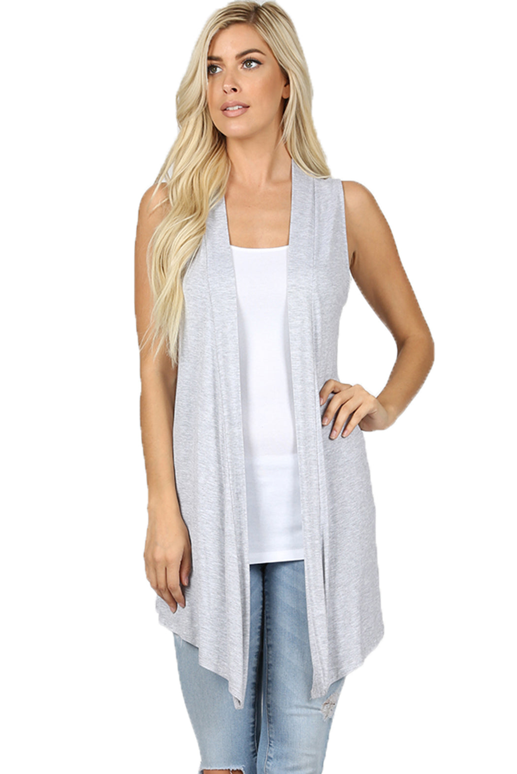 Women Draped Flowy Lightweight Jersey Casual Layering midi Length Cardigan Vest -Sleeveless and Long Sleeves