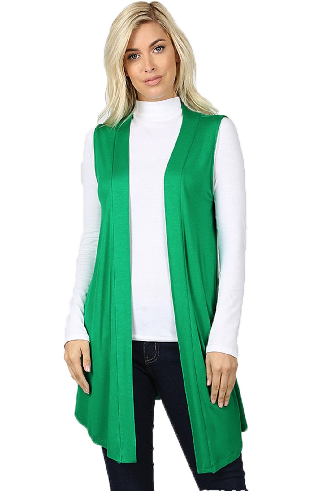 Women Draped Flowy Lightweight Jersey Casual Layering midi Length Cardigan Vest -Sleeveless and Long Sleeves