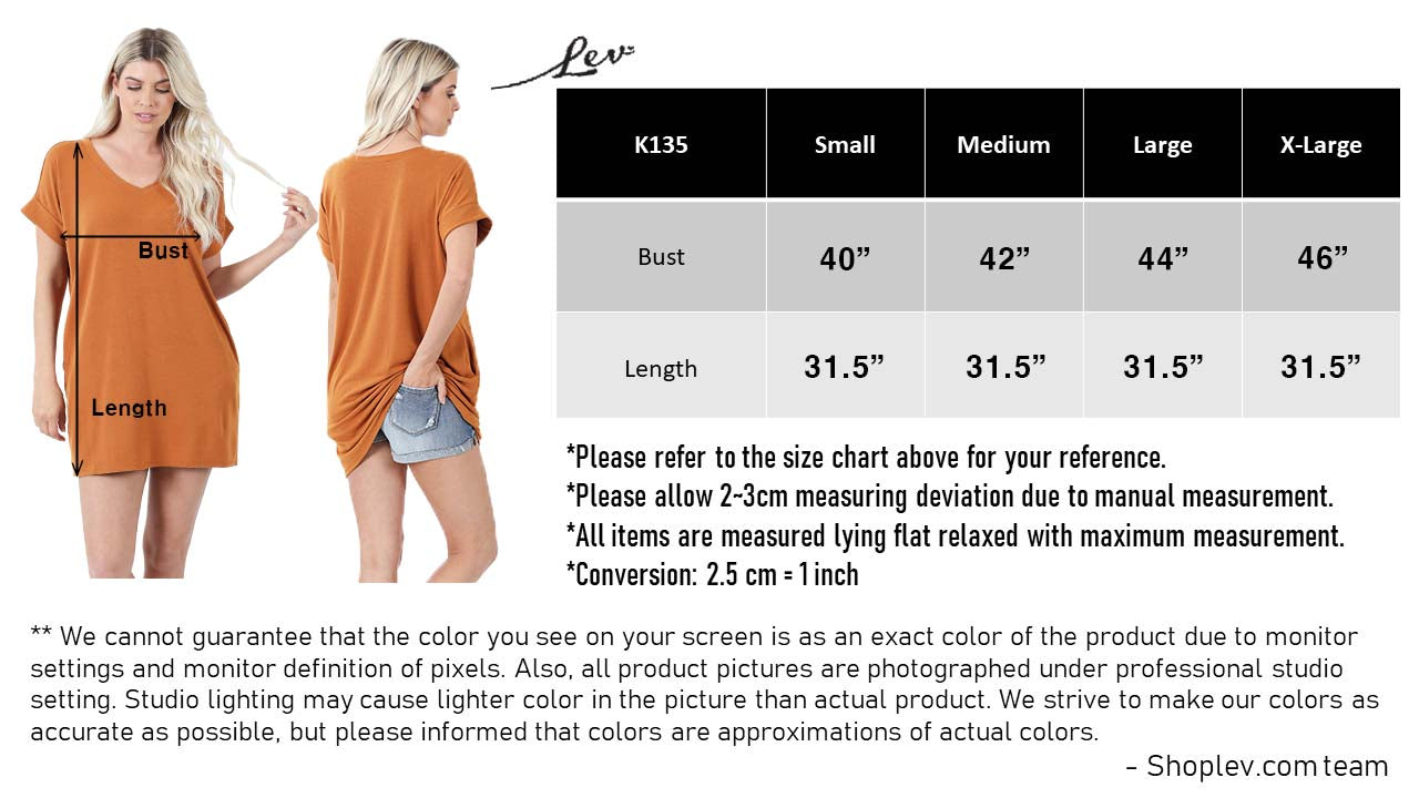 Women V-Neck Rolled Up Short Sleeve Longline Top Tunic with Side Pockets