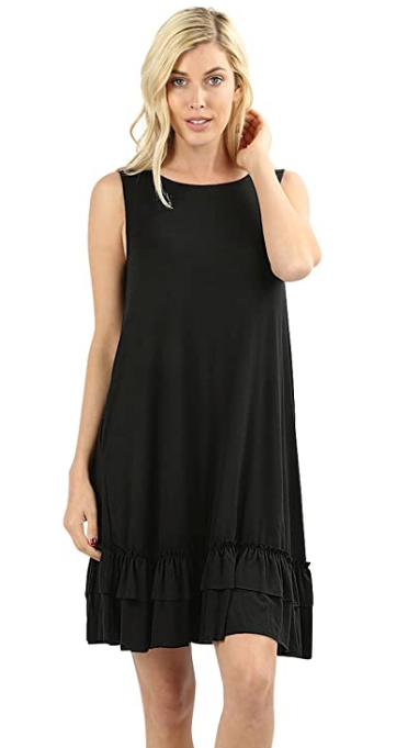 Women Scoop Neck Comfy Middy Length Flare Ruffle Dress with Pockets - Shop Lev