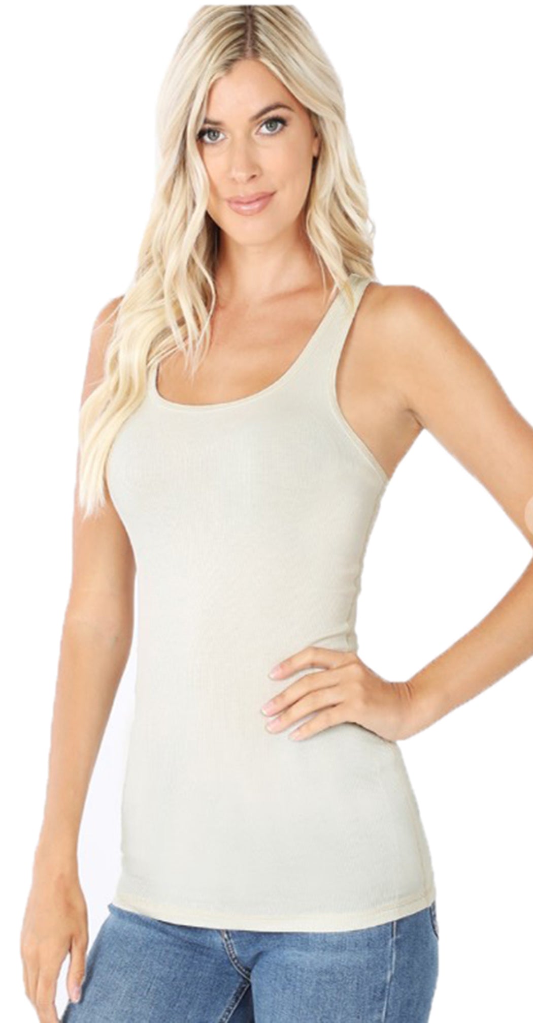 Women Lightweight Cotton Scooped Neckline Stretchy Racerback Ribbed Tank top (Plus Size)