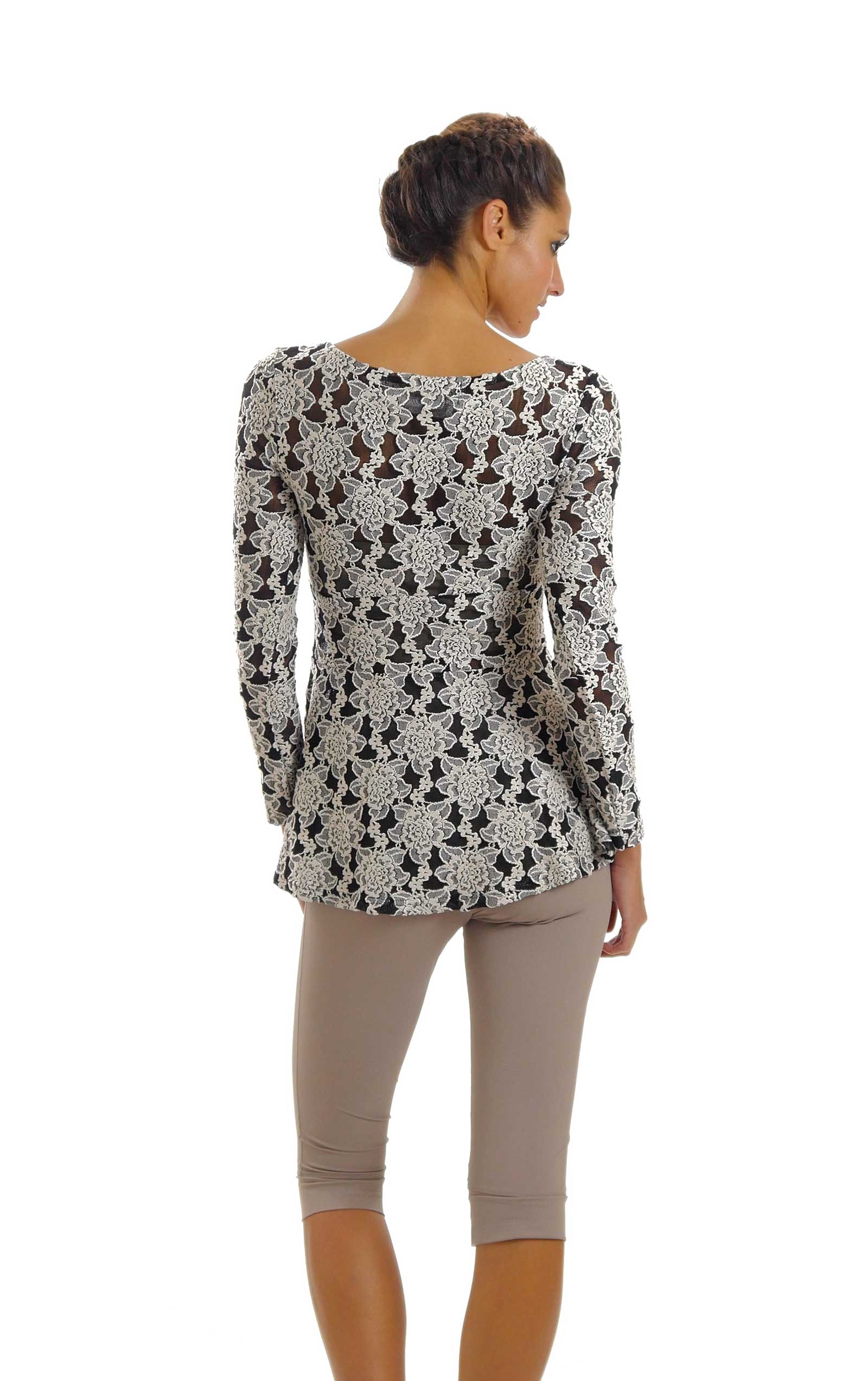 Lace Long Sleeve Round Neck Top with Front Ties - Shop Lev