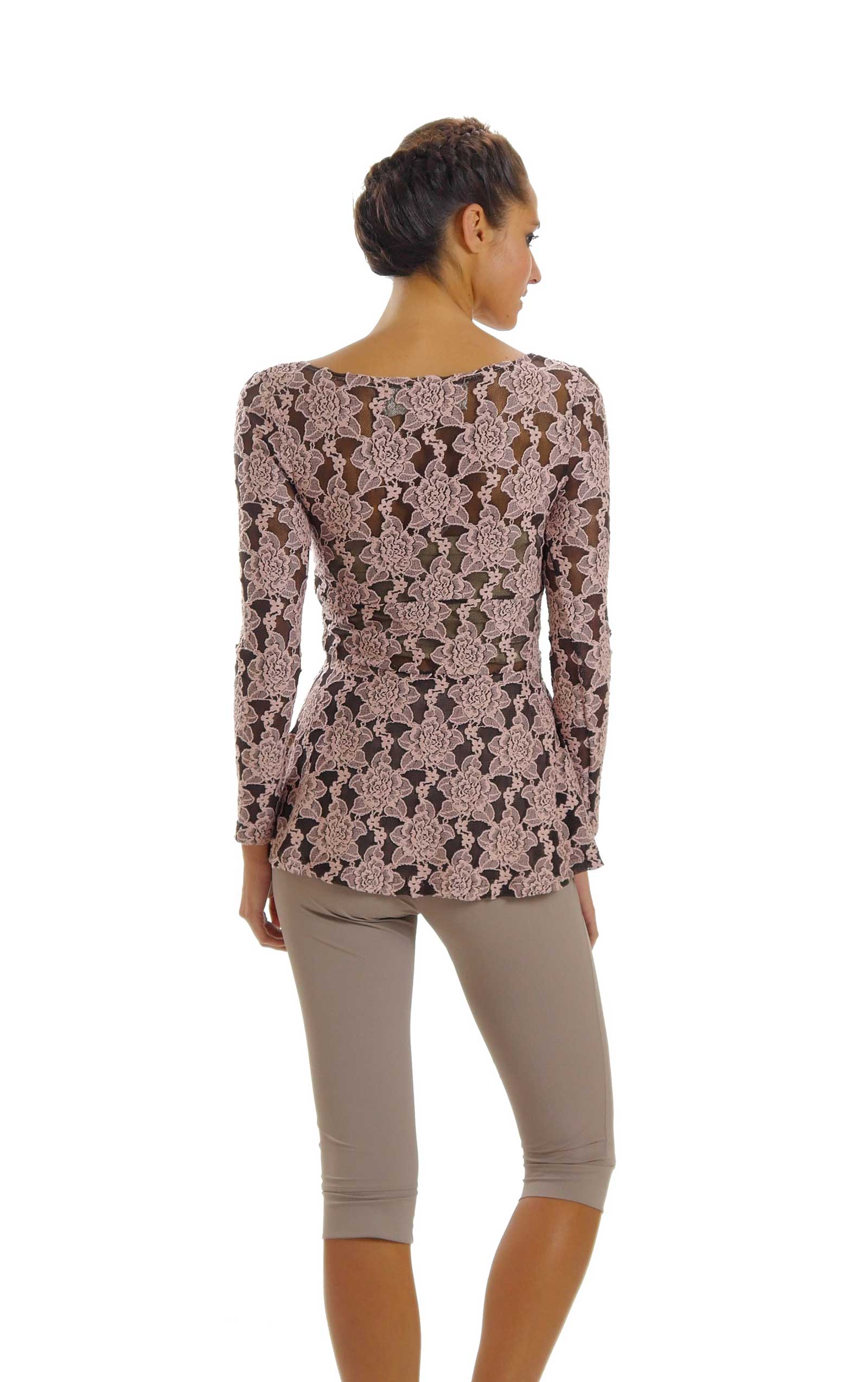 Lace Long Sleeve Round Neck Top with Front Ties - Shop Lev