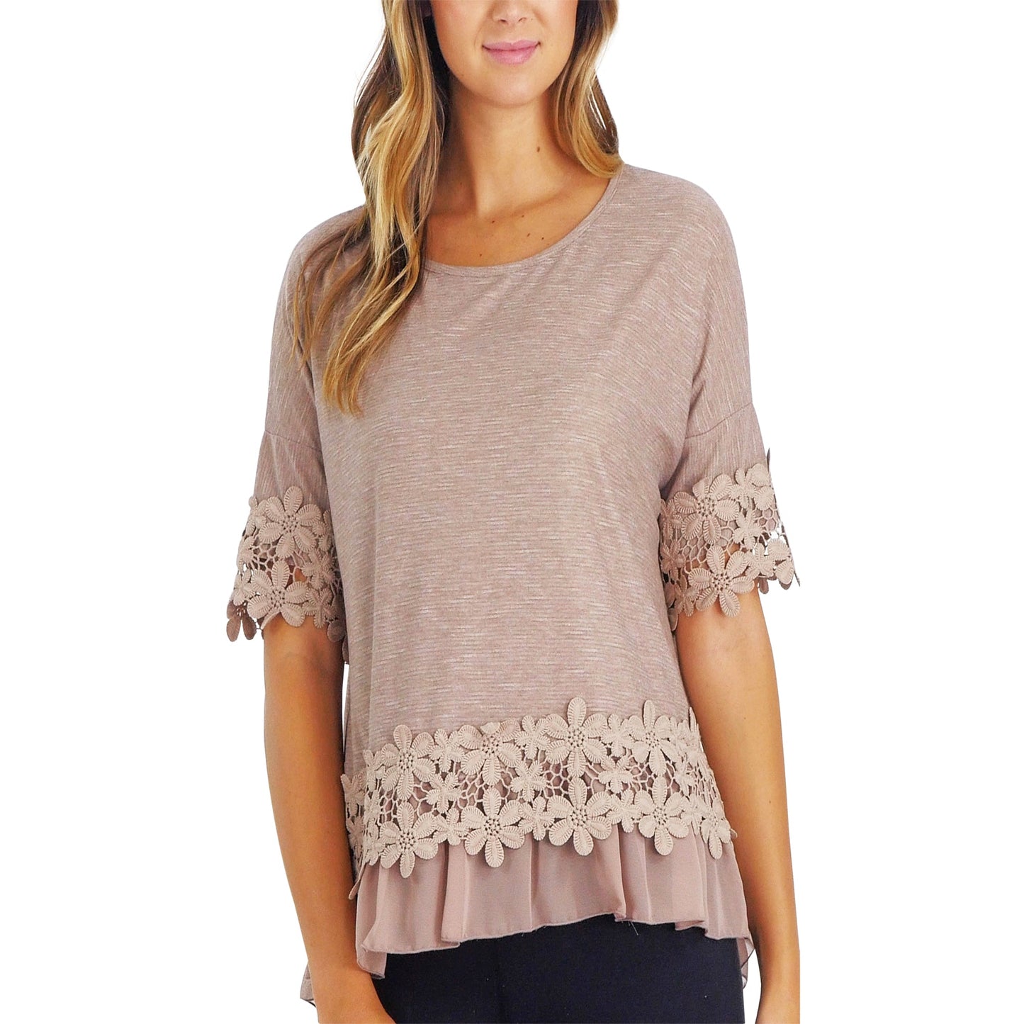 Women's Boho Top with Floral Lace Embellishment - Shop Lev